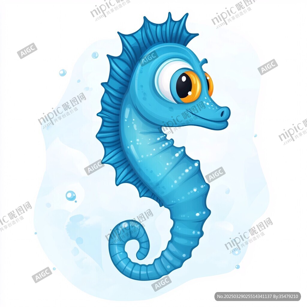 可爱蓝色卡通海马形象