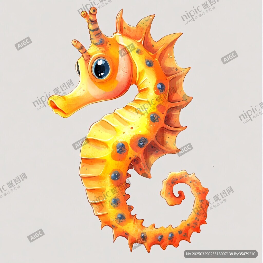 可爱橙色海马插画形象