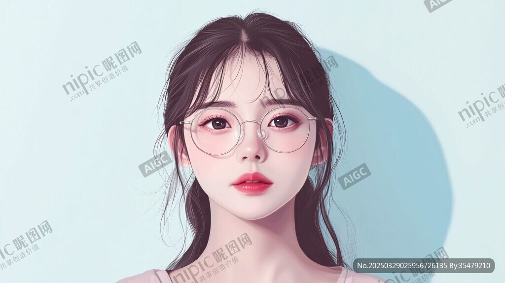 甜美戴眼镜的女孩形象
