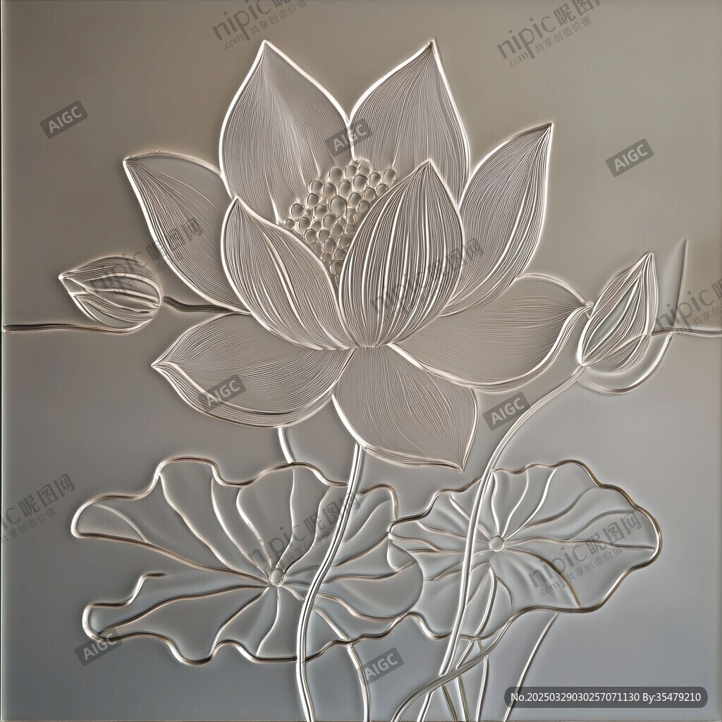 立体浮雕荷花艺术图案