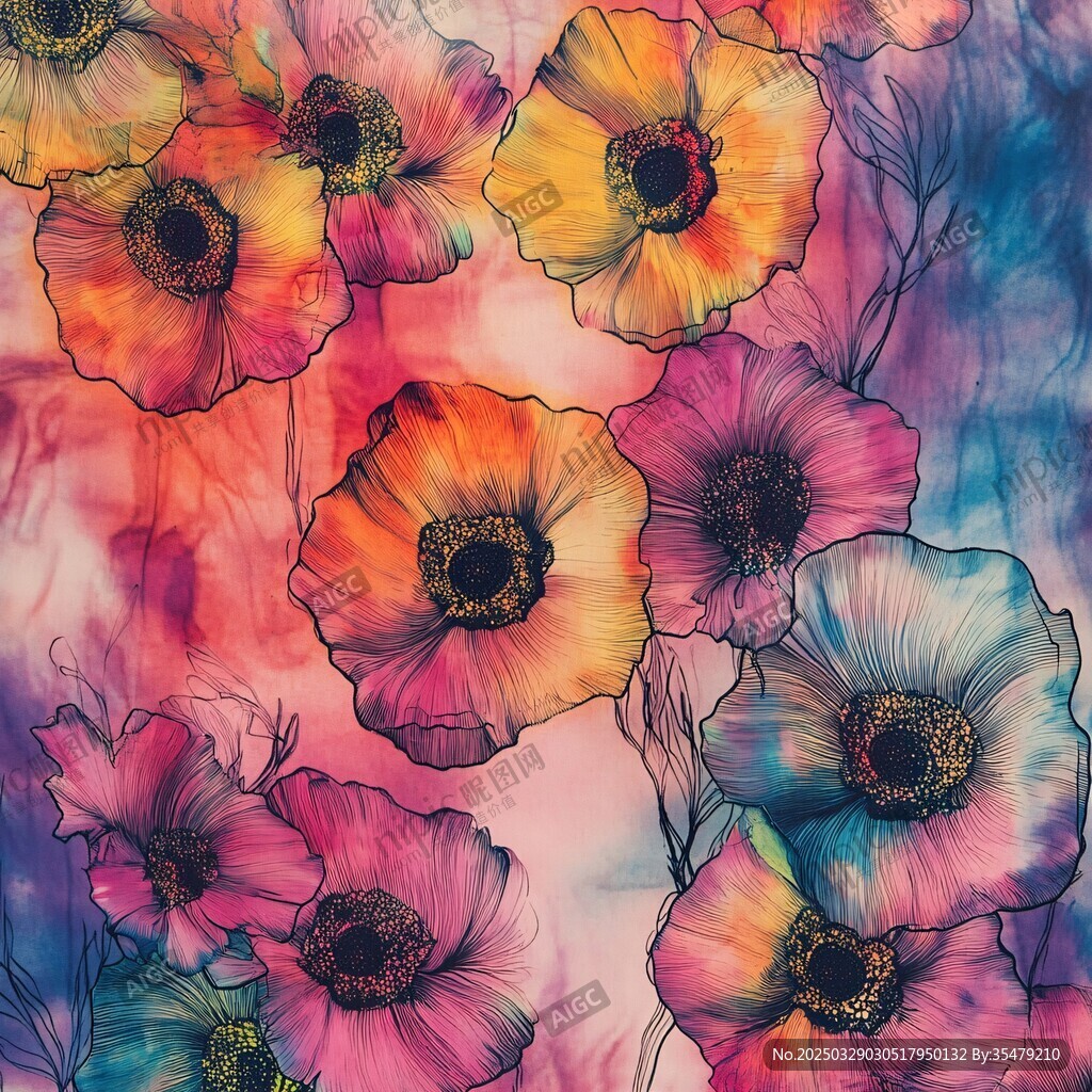 绚丽多彩的花卉图案背景