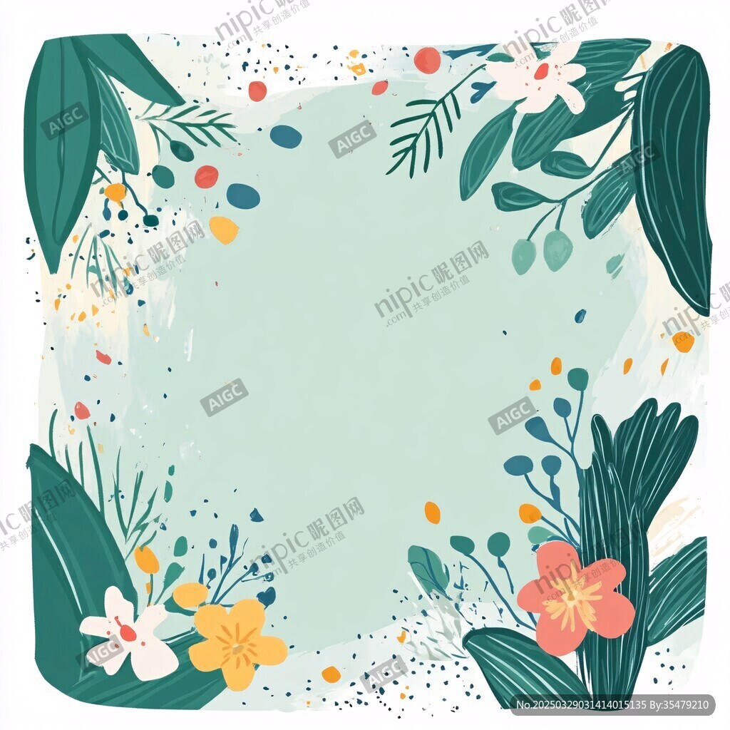 清新花卉绿叶边框插画