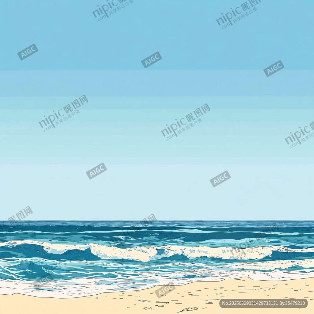 清新夏日海边风景插画