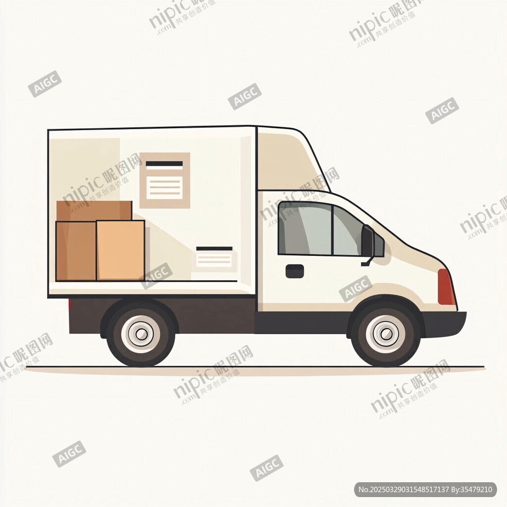 送货小货车 装载包裹待发