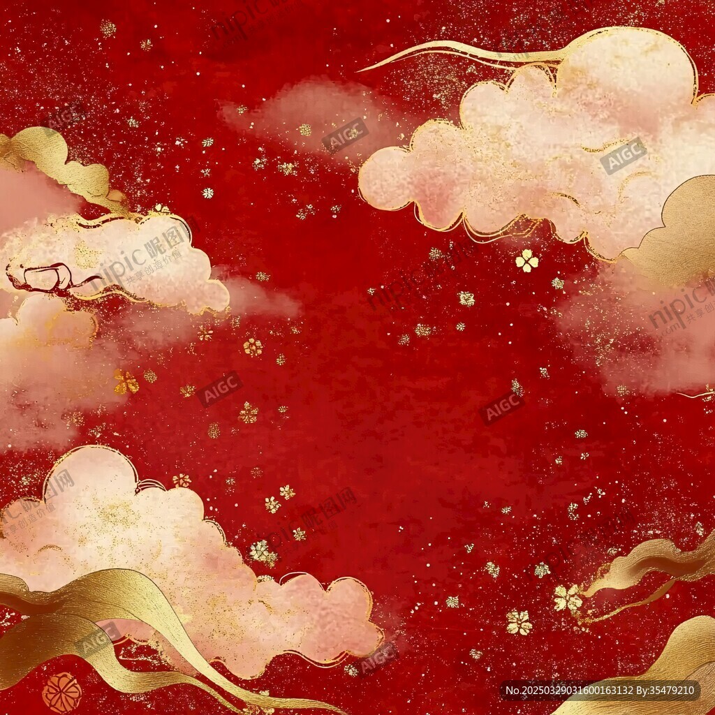 红底金云中式祥瑞背景图