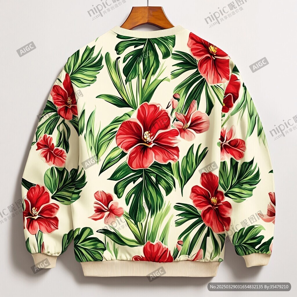 花卉绿叶印花时尚卫衣