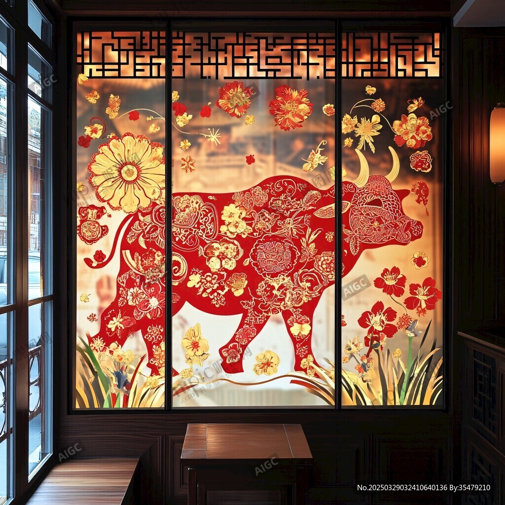 牛年中式屏风精美装饰画