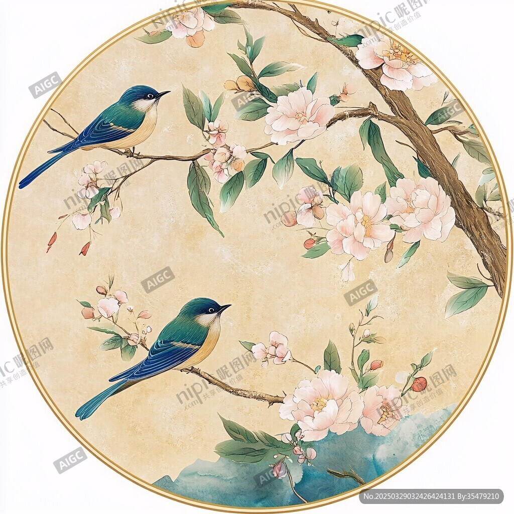 花鸟图 双雀栖枝春意浓