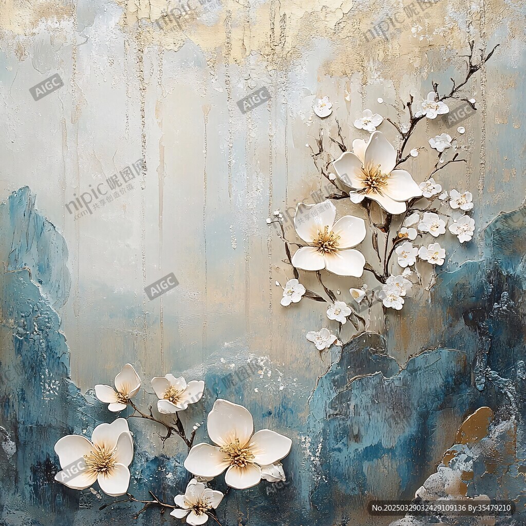 中式风玉兰花装饰画