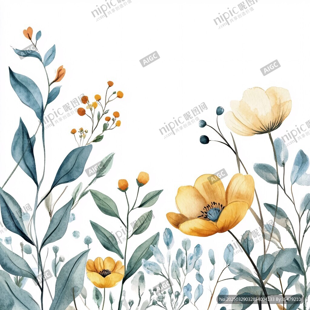 手绘清新花卉植物插画