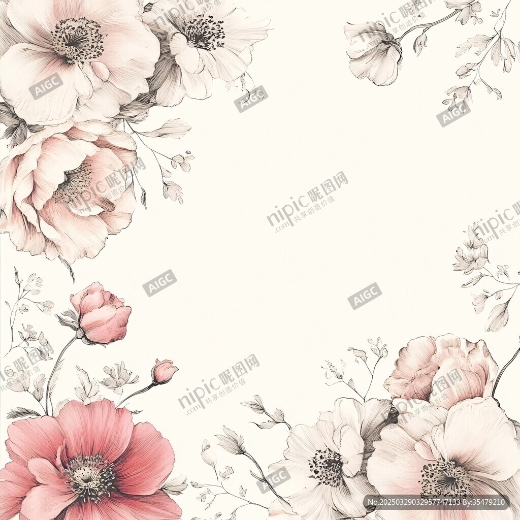花卉边框插画 淡雅浪漫风