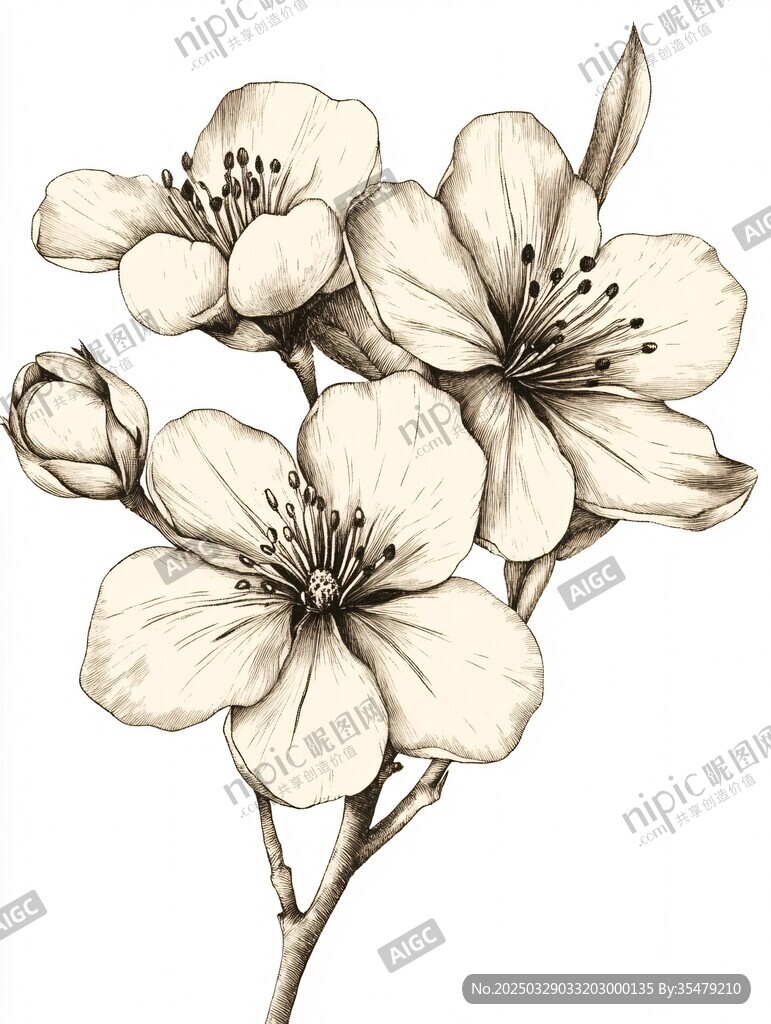 手绘淡雅花朵花枝图