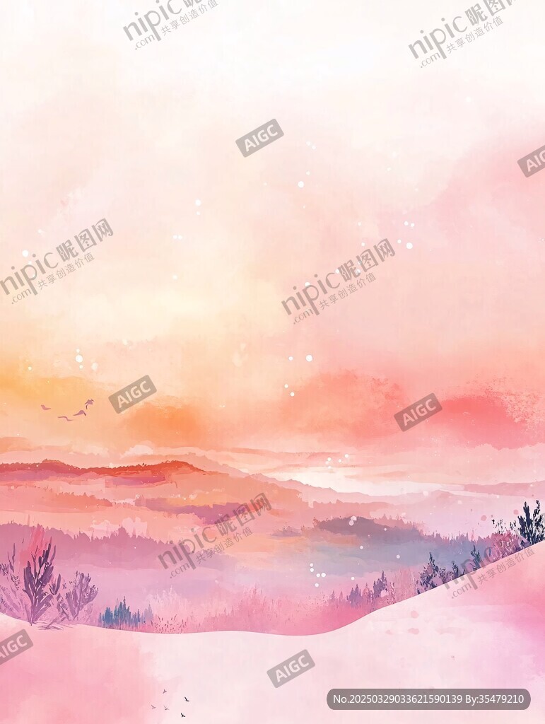 梦幻粉紫渐变山水风景图