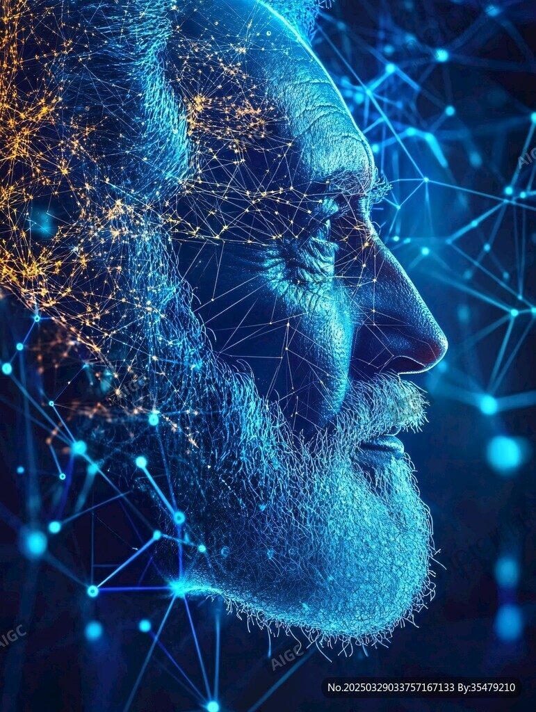 科技与衰老 数字交织的面容