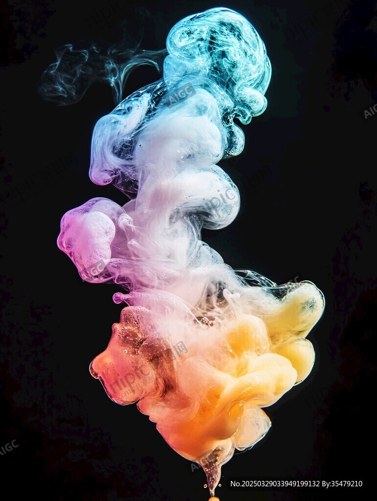 彩色烟雾在黑色背景中舞动