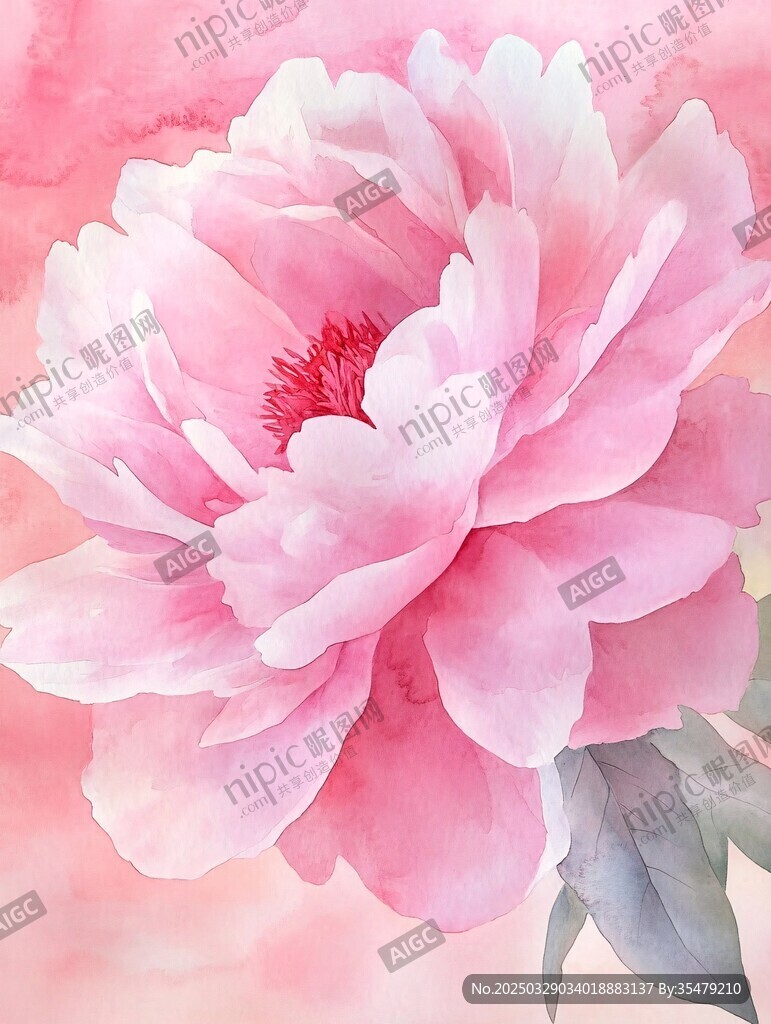 梦幻粉色水彩牡丹花
