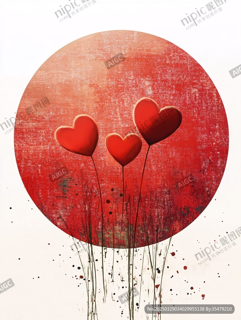 爱心气球红圆背景插画