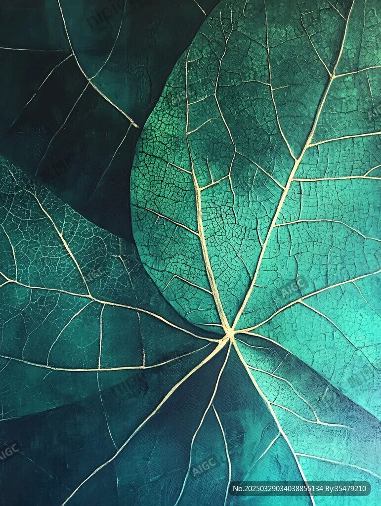 翠绿叶脉纹理特写叶片