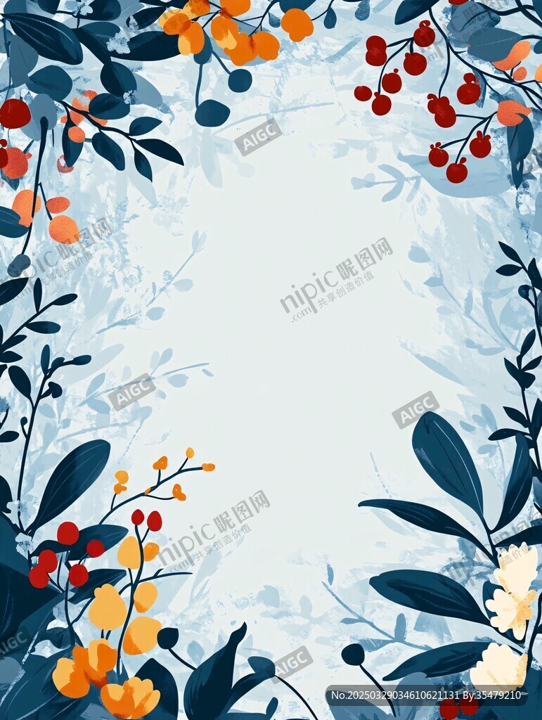 花卉枝叶边框装饰插画