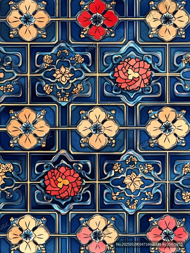 中式古典花卉几何图案