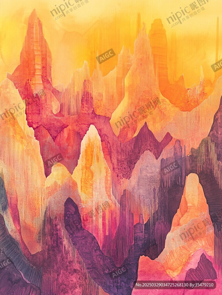 梦幻绚丽的抽象山峦图景