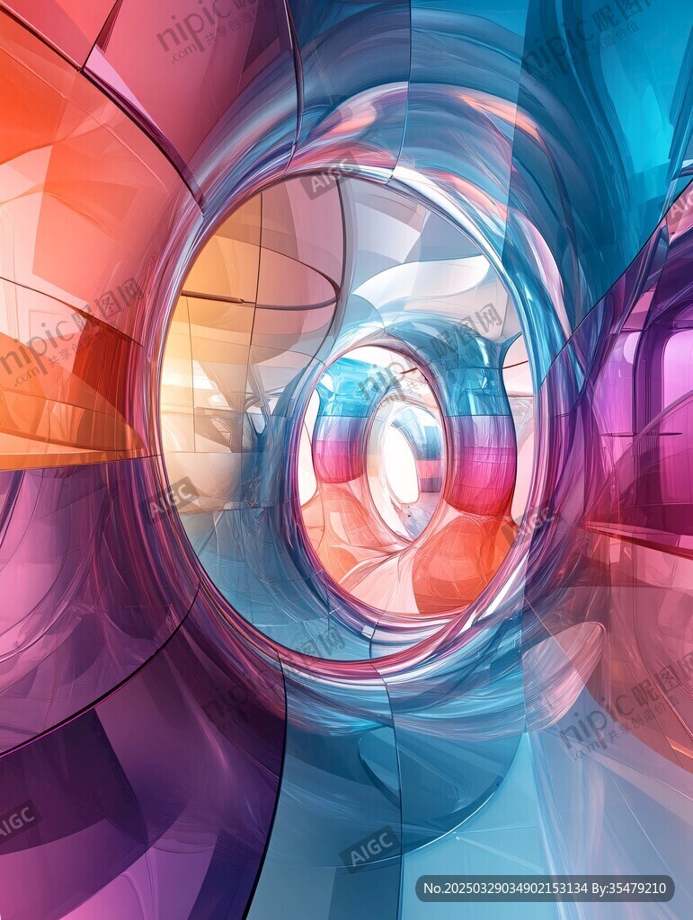 梦幻炫彩的抽象几何隧道