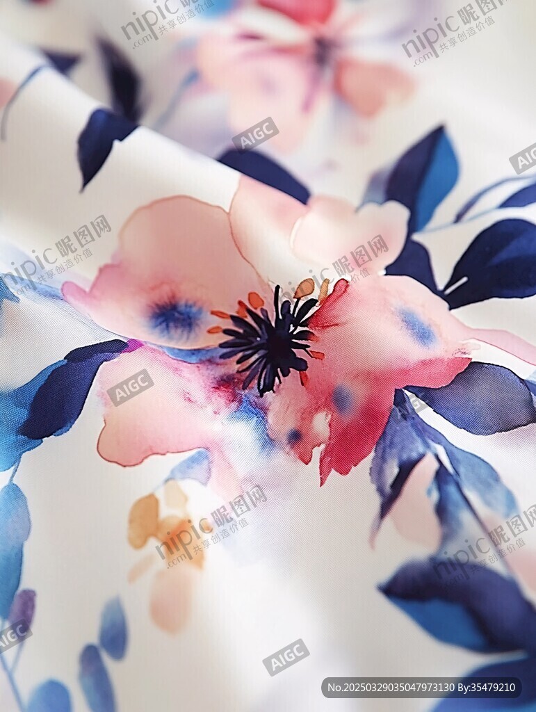 水彩花卉印花布料特写
