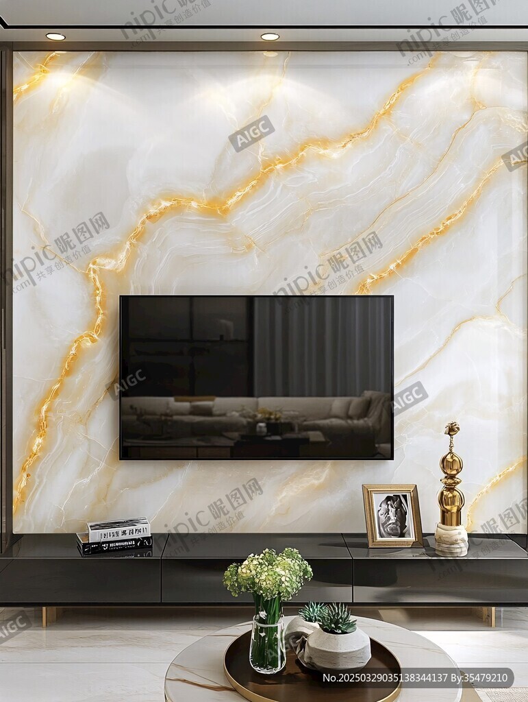 奢华大理石电视背景墙设计