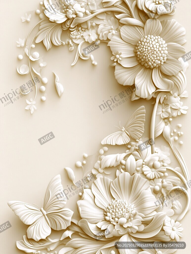 立体花卉蝴蝶浮雕装饰图案