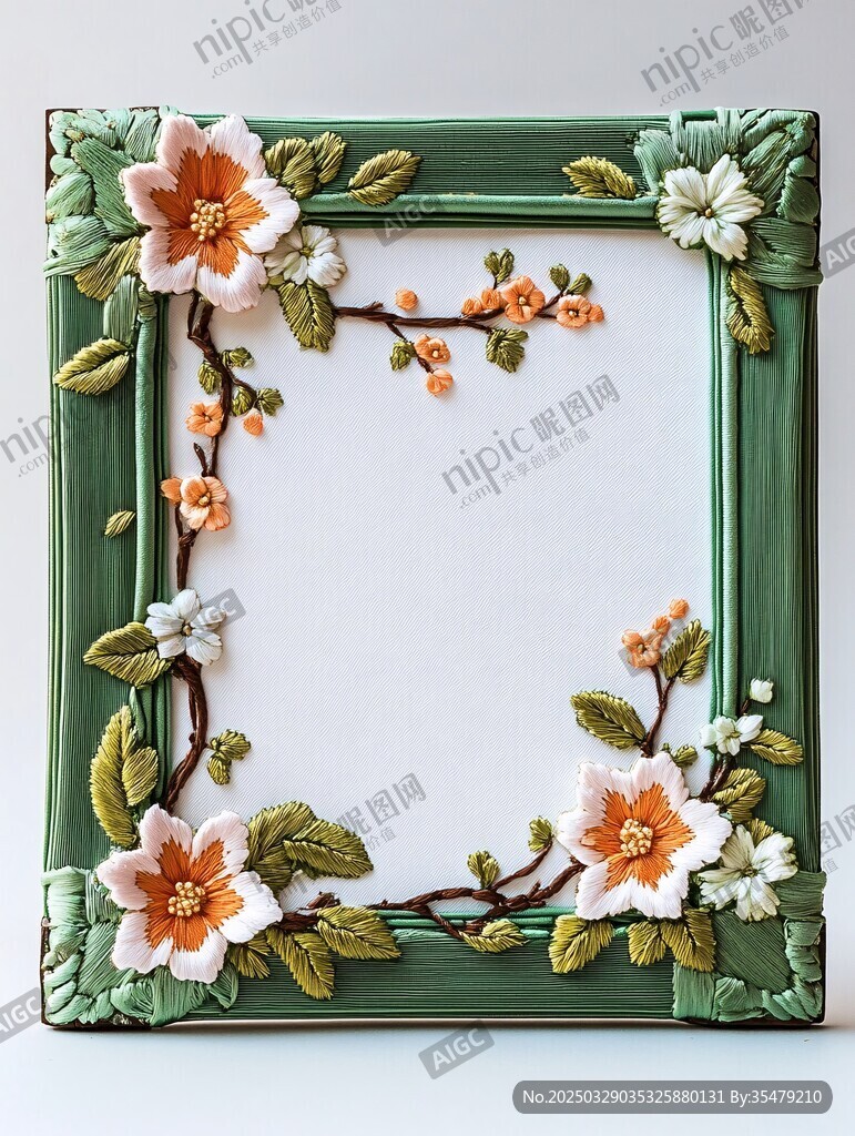 绿框花卉装饰画框