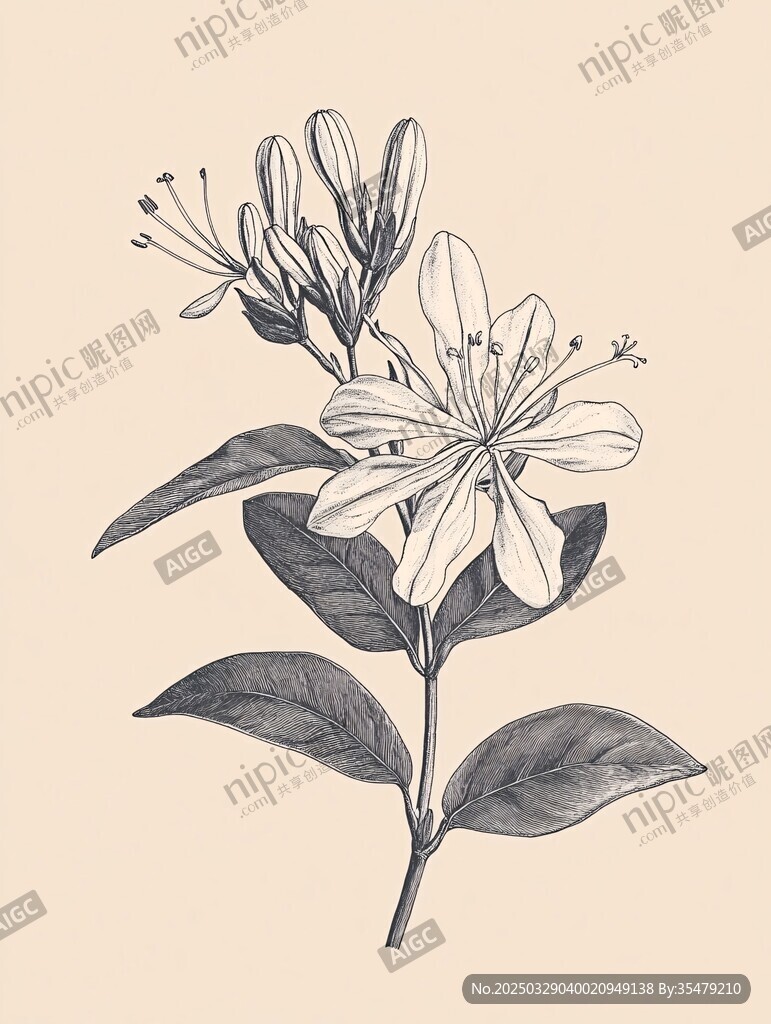 手绘金银花插画