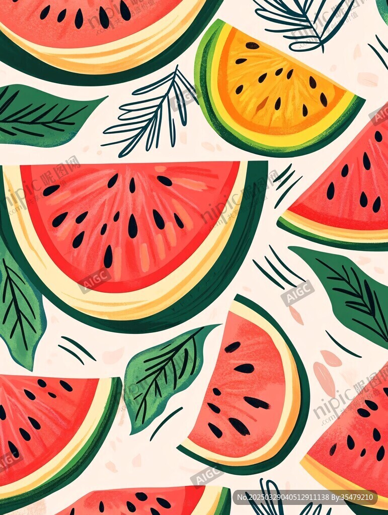 夏日西瓜切片清新插画