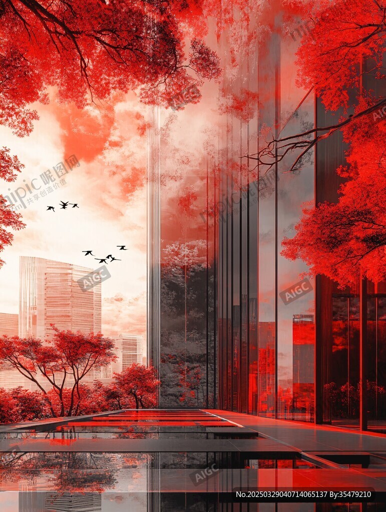 红色梦幻都市景观