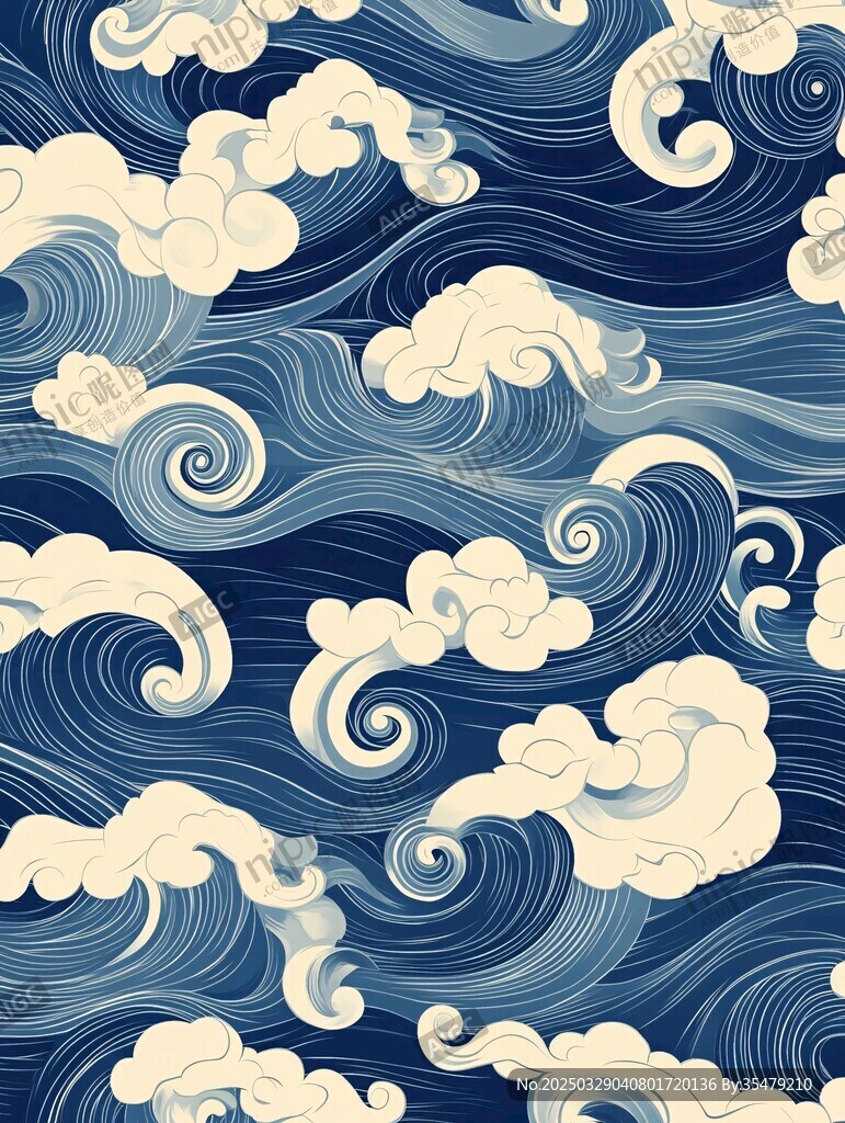日式海浪纹无缝图案