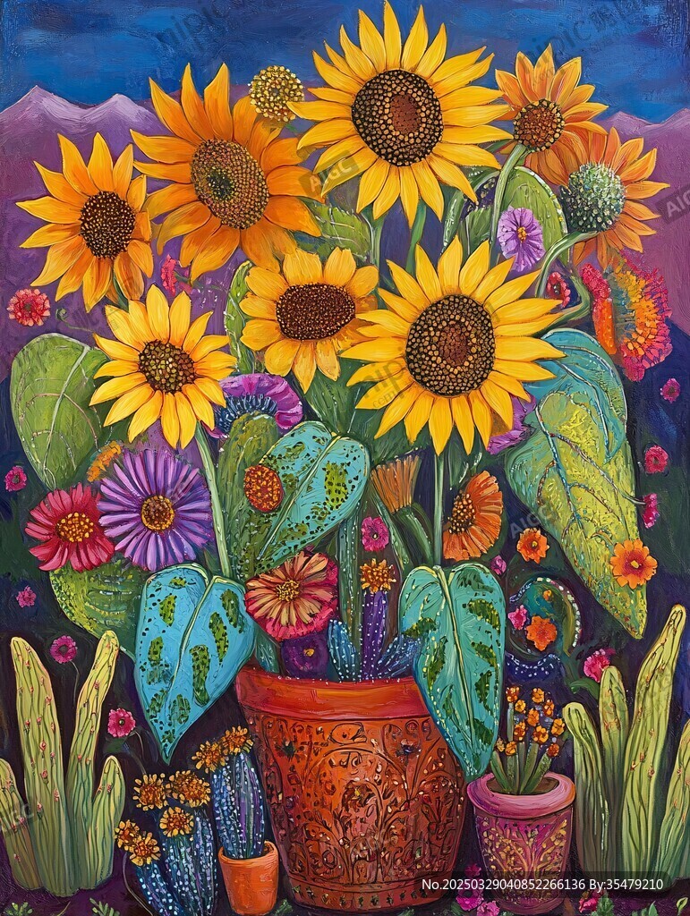 绚丽盆栽向日葵插画