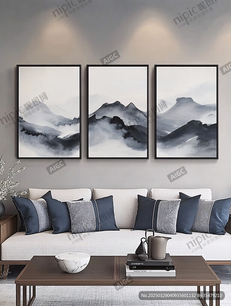 新中式客厅的山水挂画意境