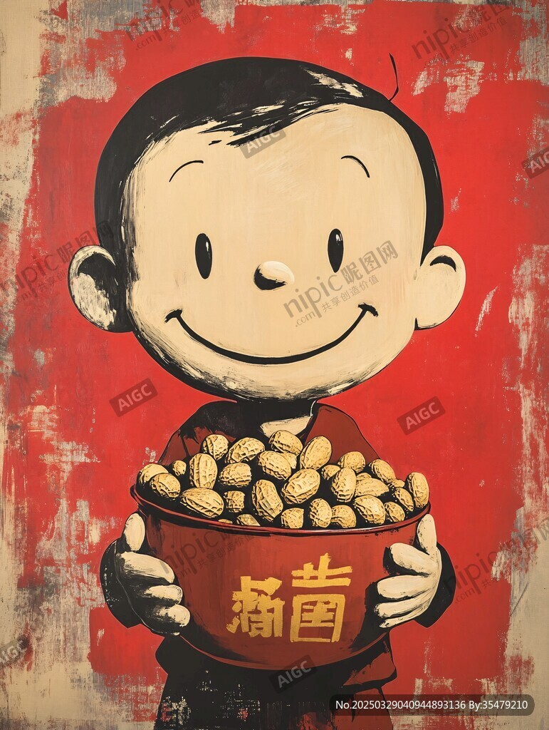 抱花生的卡通男孩