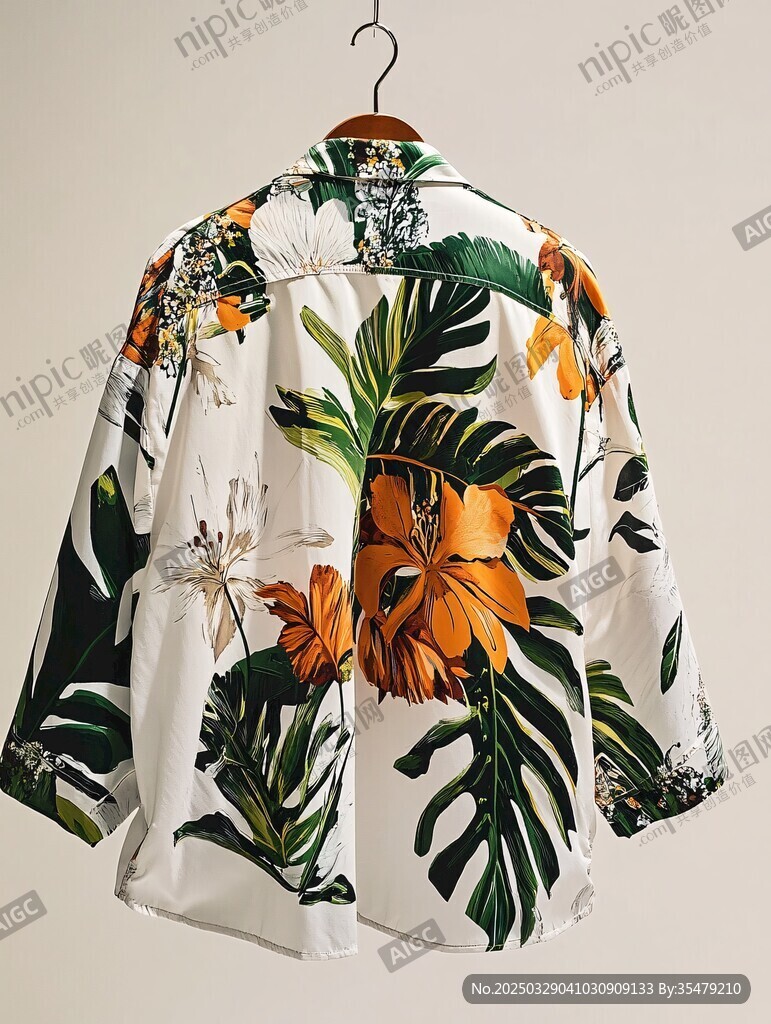 热带花卉印花短袖衬衫
