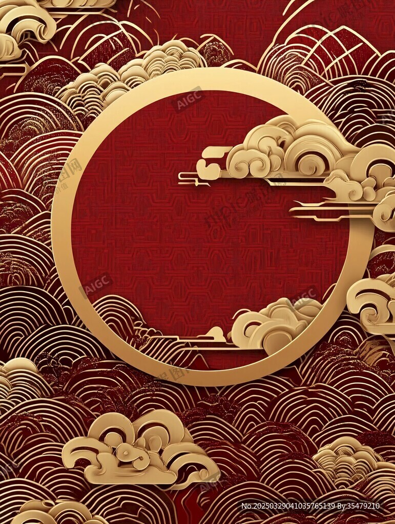 中式金红祥云圆形背景图