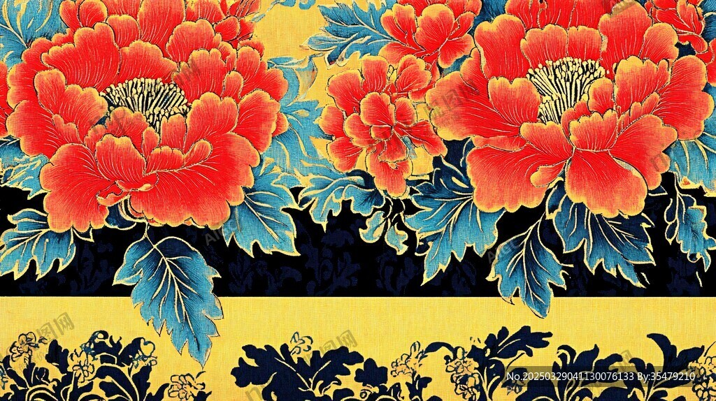 中式牡丹花卉图案纹理