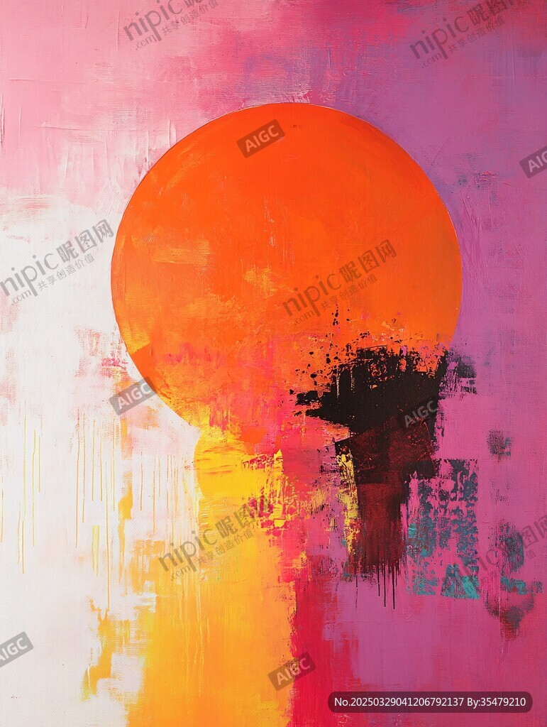 梦幻色彩抽象落日画作
