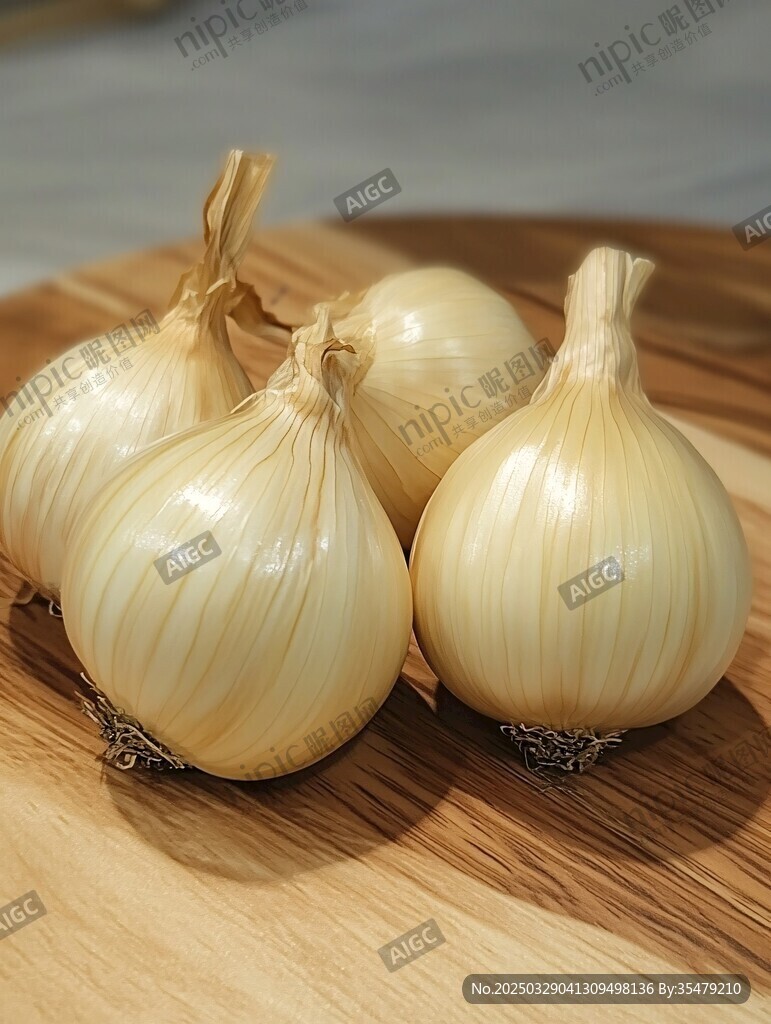 木砧板上的新鲜大蒜头