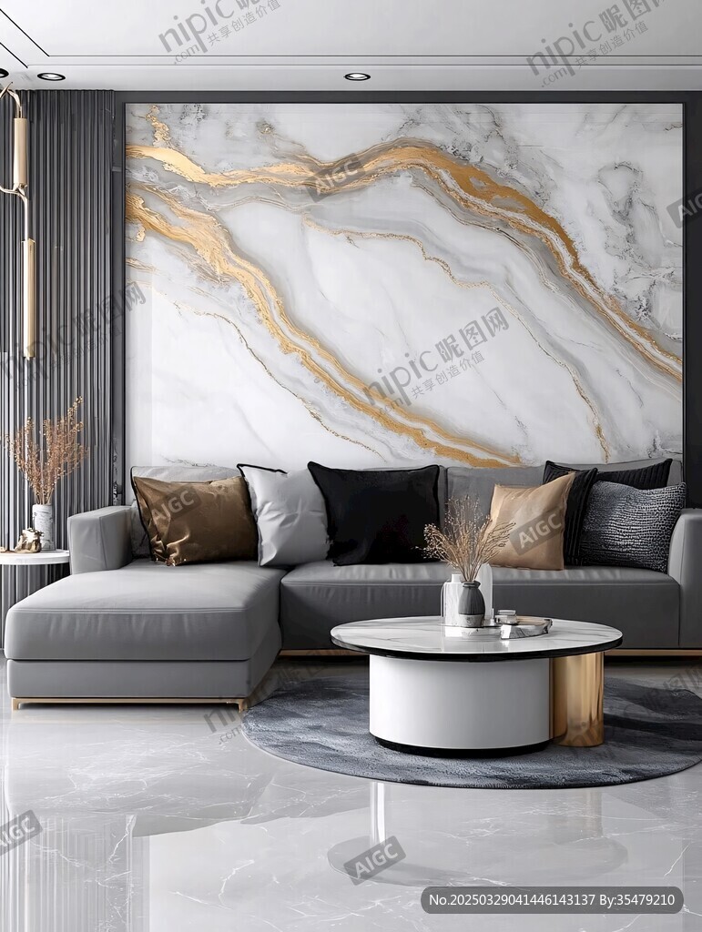 现代轻奢风客厅大理石背景墙