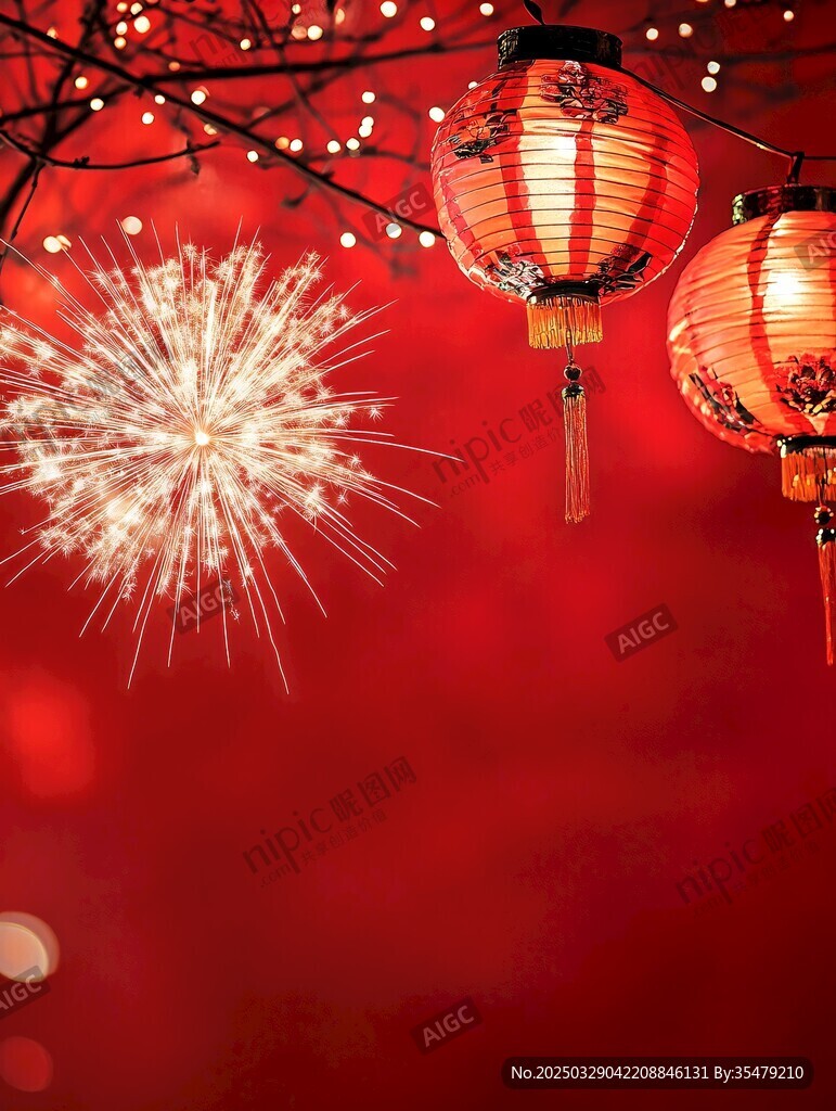 喜庆红灯笼与绚烂烟花