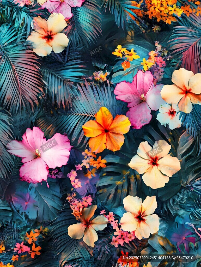 热带花卉繁茂的梦幻图景