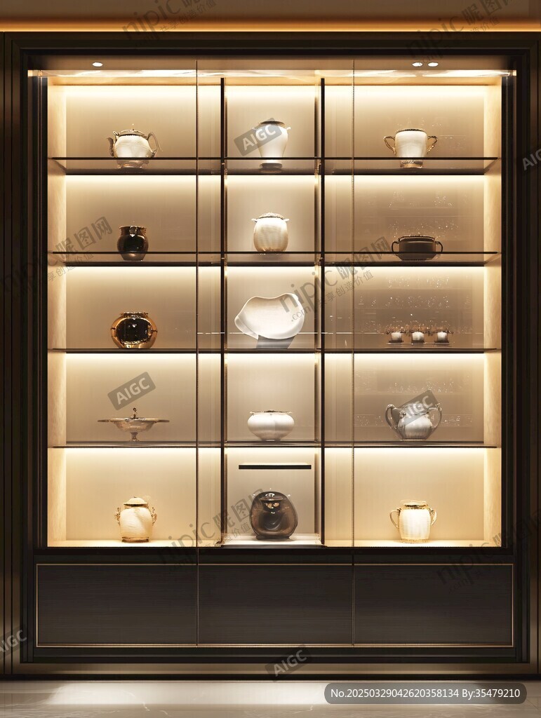 精致瓷器展示柜内陈列