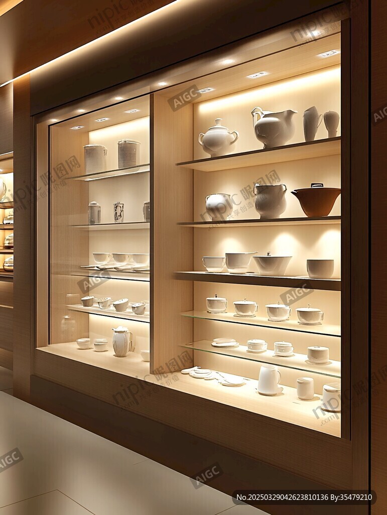 雅致瓷器橱窗展示