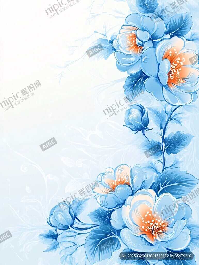 蓝调花卉唯美背景图
