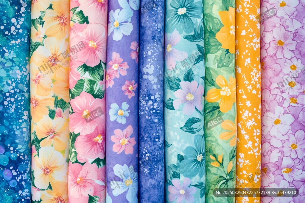 多彩花卉图案布料展示