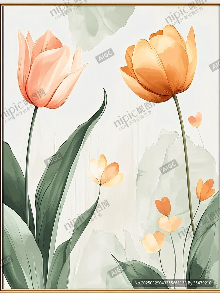 手绘淡雅郁金香花卉图